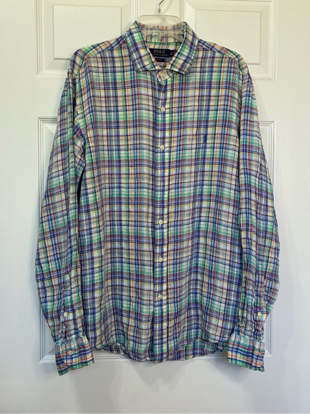 Polo Ralph Lauren Linen Shirt Mens XL Classic Fit Madras Laid Preppy Beach